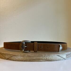Vintage USA Made Tan Genuine Suede Leather Silver Tipped Western Belt Size L